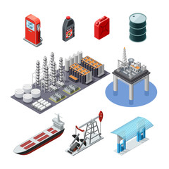 Wall Mural - Oil Industry Isometric Icons Set 