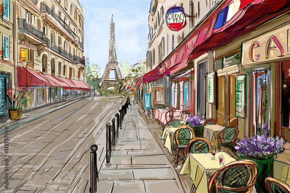 ulica-w-paris-ilustracyjny-pojecie