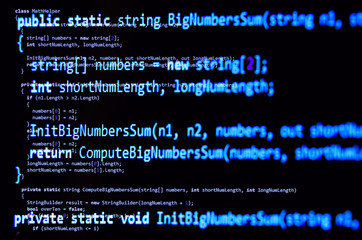 Wall Mural - programming code - blue color, written in c# language syntax