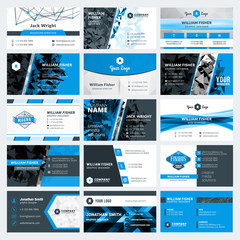 Wall Mural - set of modern creative business card templates. blue and black colors. flat style vector illustratio