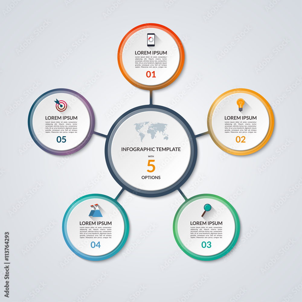 Infographic circle diagram template with 5 options Stock Vector | Adobe ...
