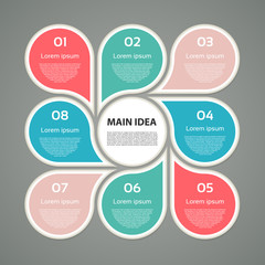 Wall Mural - Vector circle infographic. Template for cycle diagram, graph, presentation and round chart. Business concept with 8 options, parts, steps or processes. Abstract background.