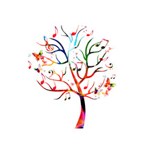 Colorful Music Tree With Music Notes And Butterflies
