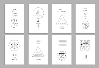 Wall Mural - Set of vector trendy cards with geometric icons. Alchemy symbols. Vector