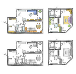 Wall Mural - Apartment plan with furniture, vector sketch