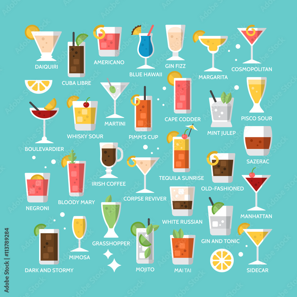 Cocktail alcohol mixed drink icons for menu, web and graphic des - obrazy, fototapety, plakaty 