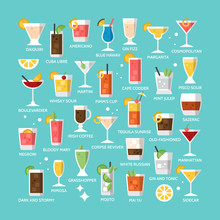 Cocktail Alcohol Mixed Drink Icons For Menu, Web And Graphic Des