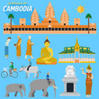 Flat design, Illustration of Cambodia landmarks and icons