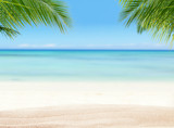 Fototapeta Morze - Summer sandy beach with blur ocean on background