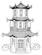 Pagoda graphic art black white garden landscape illustration vector