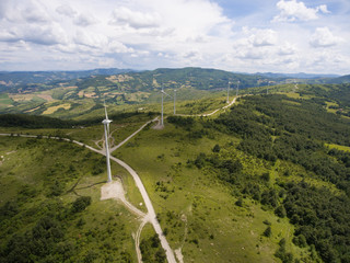 Wall Mural - Aerial view of wind turbine blades