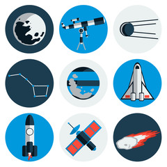 Wall Mural - Flat design icons of space and astronomy.