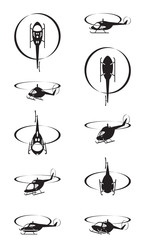 Wall Mural - Flying helicopters in perspective - vector illustration