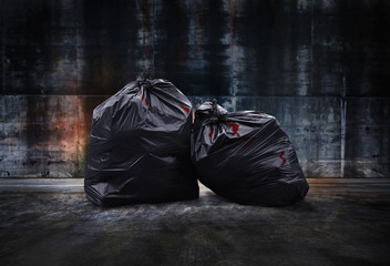 Fototapeta garbage bag with dry blood in the dark place