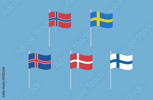 Vector Set Of Nordic Europe Flags Norway Sweden Iceland Finland Denmark Stock Vector Adobe Stock