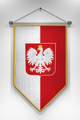 Wall Mural - Pennant with Polish flag with coat of arms. 3D illustration with highly detailed texture.