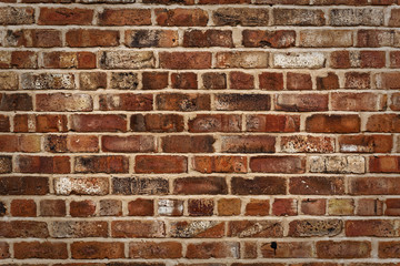 Wall Mural - Vintage brick matte - Weathered texture of stained old dark brown and red brick wall background, grungy rusty blocks of stone - Old rustic grunge industrial pattern architectural - Vintage Brick Work