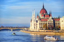 The Parliament Building On Danube River, Budapest, Hungary