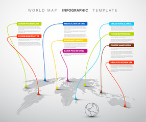 Canvas Print - Infographic: Light World map with pointer marks