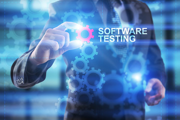 businessman is selecting software testing.