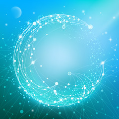 Wall Mural - abstract circle and space for content. point and curve constructed sphere wireframe. technological b