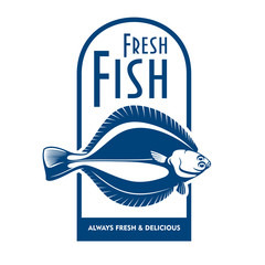 Wall Mural - Fresh flounder retro symbol for fish market design