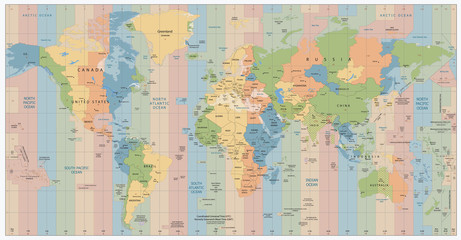 world map with standard time zones
