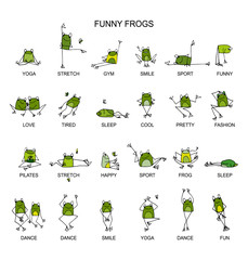 Poster - Funny frogs collection, sketch for your design