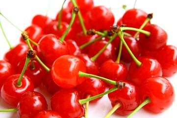 Many fresh cherries on white background 