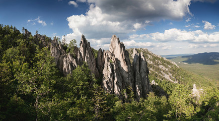 Wall Mural - High peaked sharp rock on the south Ural, Taganay