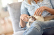 Woman with kitten on lap