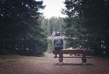 Lonely Man Sitting On Bench