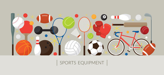 Sports Equipment, Flat Icons Display Banner, Objects, Recreation and Leisure