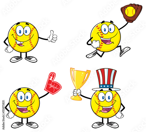 Softball Cartoon Mascot Character Illustration Isolated On White Background Collection Set 12 Buy This Stock Vector And Explore Similar Vectors At Adobe Stock Adobe Stock