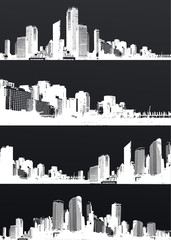 Wall Mural - Inverted set of black and white panorama cities.