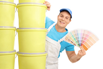 Poster - Decorator holding a color swatch