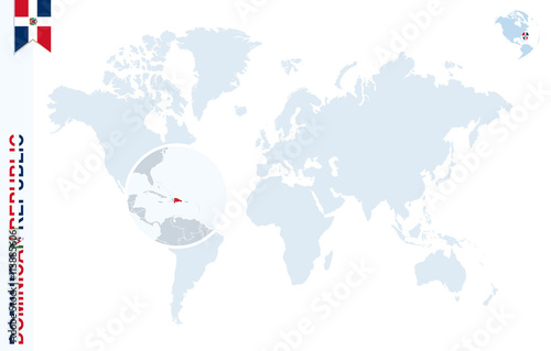 Blue World Map With Magnifying On Dominican Republic Stock Vector Adobe Stock