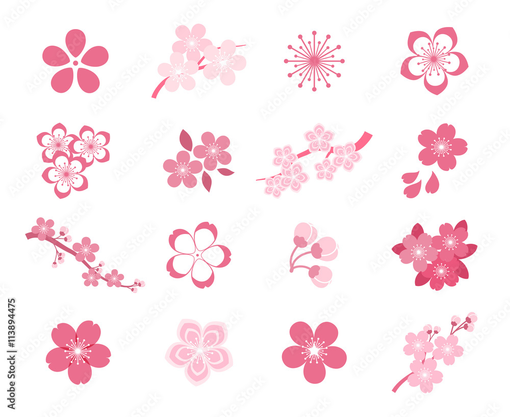 Cherry blossom japanese sakura vector icon set - obrazy, fototapety, plakaty 