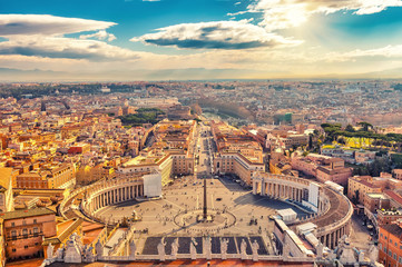 Fototapete - Saint Peter's Square in Vatican and aerial view of Rome