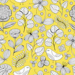 Naklejka na meble Beautiful monochrome Flowers set, Vector seamless pattern.
