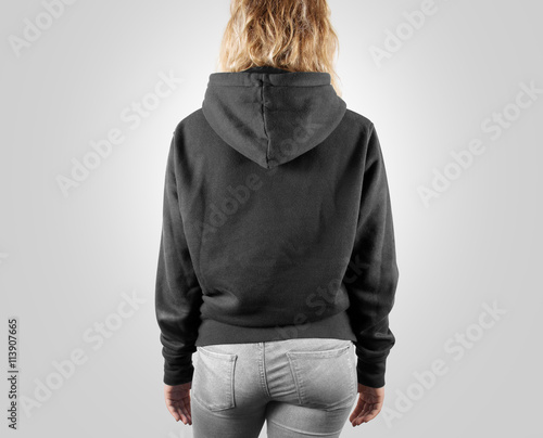 Download Blank black sweatshirt mock up back side view, isolated. Female wear grey plain hoodie mockup ...