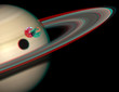 Earth and Saturn 3D anaglyph with correct sizes. Includes NASA data. View with red/cyan glasses.