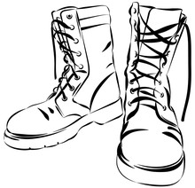 Military Leather Worn Boots Vector Illustration