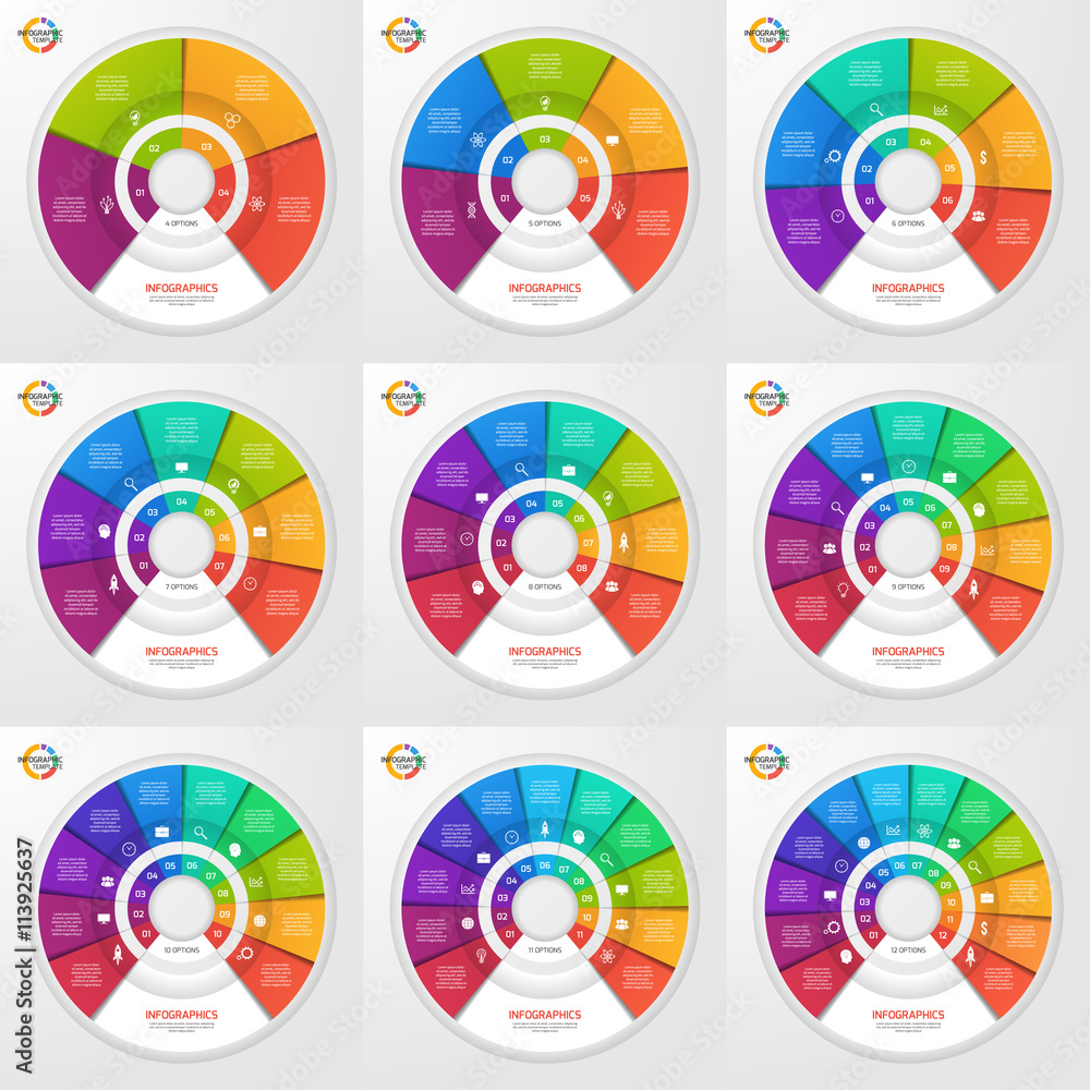 Vector set of circle infographic templates for graphs, charts, diagrams ...