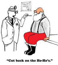Cartoon Of Santa Visiting The Doctor For His Annual Checkup.