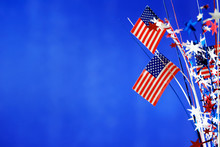 4th Of July Decorations On Blue Background