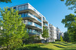 Leinwandbild Motiv Modern apartment houses with garden seen in Berlin, Germany