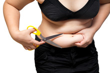 Fat Woman Cut Belly Fat And Cellulite By Scissors Weight Loss Plastic Surgery Concept