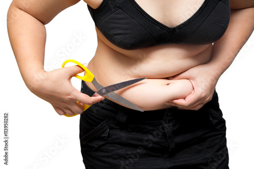 Cuadros en Lienzo fat woman Cut belly fat and cellulite by scissors weight loss plastic surgery co