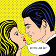 Man and woman love couple in vintage popart comic style